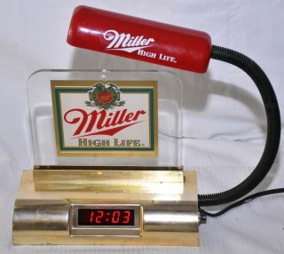 Vintage Miller High Life Beer Double Light Bar Sign With Red Digit Clock,