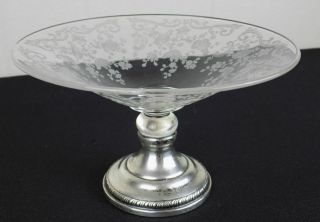 Cambridge Chantilly Glass Compote Or Candy Dish On Sterling Weighted Base