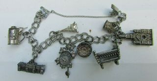 Vintage Charm Bracelet Sterling Silver 1.  2 Oz European Travels Marked