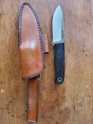 Fiddleback Forge Bushcrafter Knife Ebony Handle Custom Leather Sheath Conve