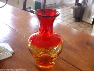 Vintage Blenko Art Glass Tangerine Red Amberina Vase Joel Myers Design