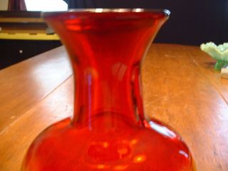 Vintage Blenko Art Glass Tangerine Red Amberina Vase Joel Myers Design 2