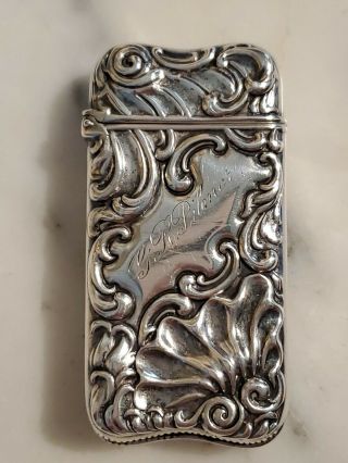 Antique Art Nouveau Sterling Silver Match Safe Vesta Spring Hinged