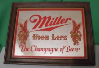 Vintage Miller High Life Beer Bar Advertising Mirror Man Cave Sign 10.  5 " X 13.  5 "