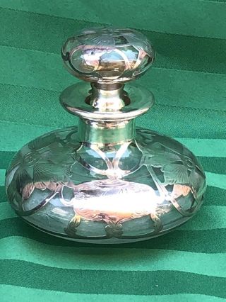 Antique Sterling Silver Overlay Glass Perfume Bottle Monogrammed