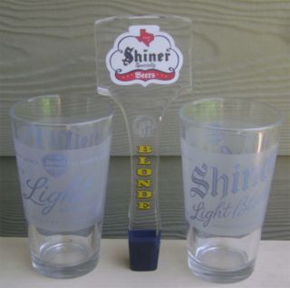 Shiner Blond Acrylic Retro 9 " Tap Handle & 2 Shiner Light Blond Pint Glasses