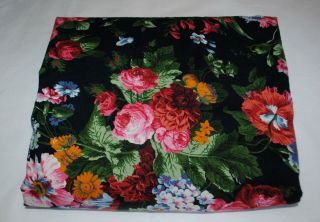 Vtg Ralph Lauren Cossette Isadora Queen Fitted Bed Sheet Black Floral Cottage