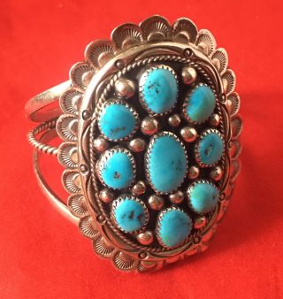 Vintage Tommy Moore Navajo Sterling Silver 9 Turquoise Stones Bracelet Cuff 48 G