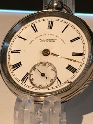 Antique Solid Silver Case J.  G.  Graves The Express English Lever Pocket Watch