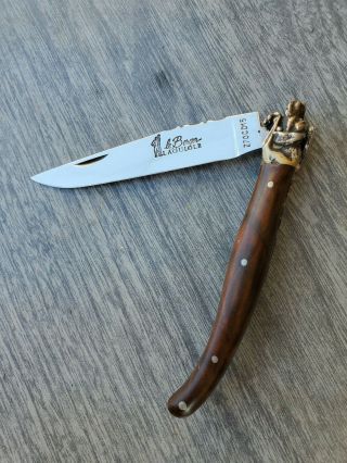 Vintage Le Berger Laguiole Pocket Knife 270cd15 France 440 Dog Head On End.  Euc