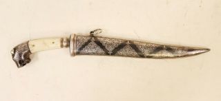 Mughal Dagger Damascus Blade Knife Koftgari Silver Hand Carved Vintage US97 2