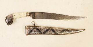 Mughal Dagger Damascus Blade Knife Koftgari Silver Hand Carved Vintage US97 3