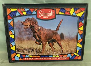 Vintage Schmidt City Club Beer Lighted Sign 1977 Hunting Dog Stained Glass Nos E
