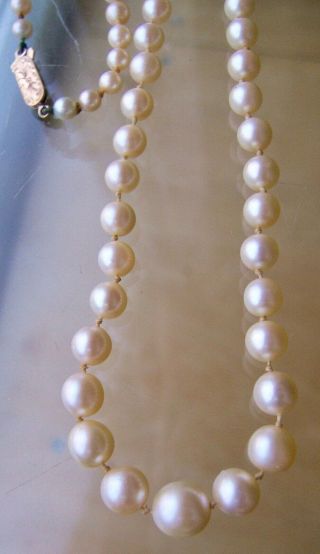 CHARMING,  LONG,  VINTAGE,  REAL PEARL NECKLACE WITH 9ct GOLD ENGRAVED CATCH 3