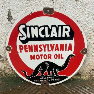 Vintage " Sinclair Pennsylvania " Motor Oil Porcelain Enamel Sign 11 3/4 "