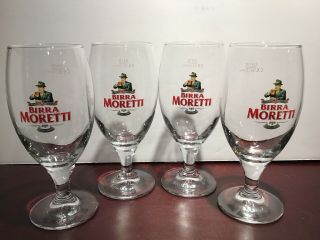 Birra Moretti Italian Beer 16oz Footed Stem Goblet Glasses (4)