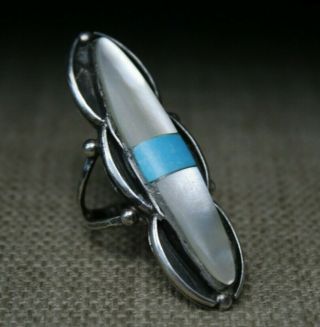 Huge Vintage Native American Navajo Turquoise Sterling Silver Ring Size 7.  75