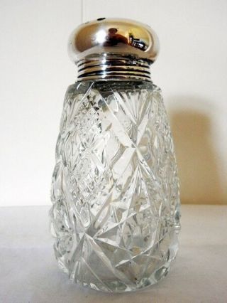 Antique Art Deco 1924 Sterling Silver Cut Glass Sugar Salt Sifter Caster Jar