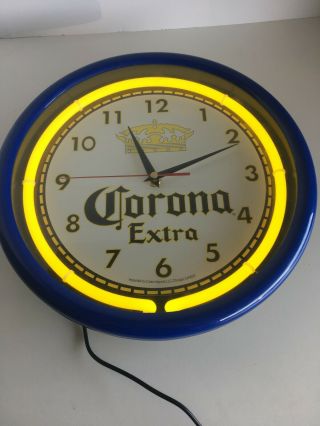 Corona Extra Neon Light Clock Sign Blue And Yellow 12 "