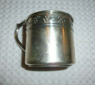 Vintage Sterling Silver Baby Cup With Floral Border S188 By Lullaby - No Mono