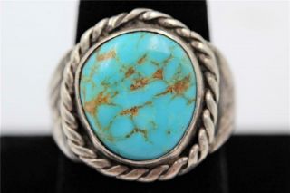 Vintage Navajo Blue Gem Turquoise Signed Llb Sterling Silver Size 10 Mens Ring