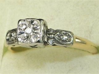 Vintage 14k Yellow Gold Diamond -.  03 Tcw Band Solitaire Engagement Ring - Size 5.  25