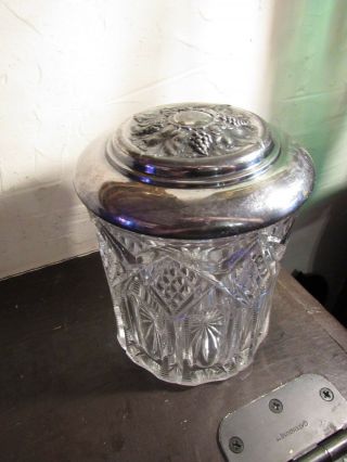 Large 6.  5 " Antique C.  1890 Homan Mfg Silver Plate Repousse Jar Quadruple Eapg