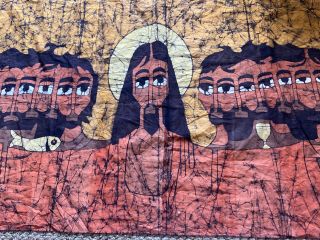 Vintage Jesus Last Supper Abstract Batik Fabric Art Wall Hanging 46 X 28