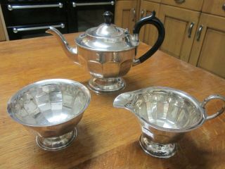Old Antique Art Deco Silver Plate Teekanne Tea Pot Jug Sugar Bowl Set C1930