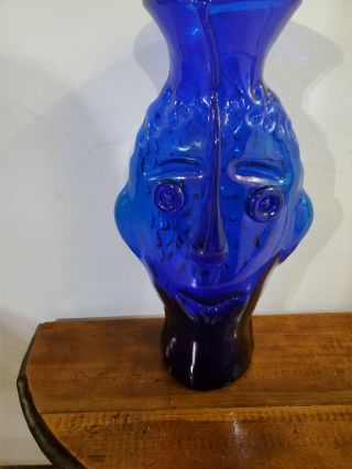 Vintage Large Cobalt Blue Glass Vase 17 3 " Tall X 11 " With Face