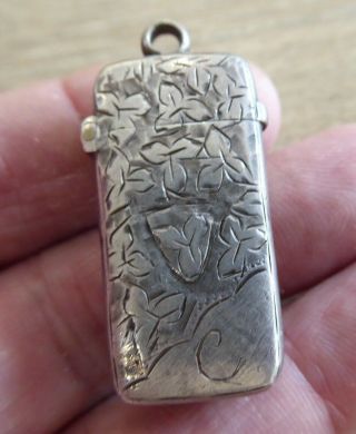 Quality Antique Solid Silver Vesta Case With Lovely Design // W.  H.  H