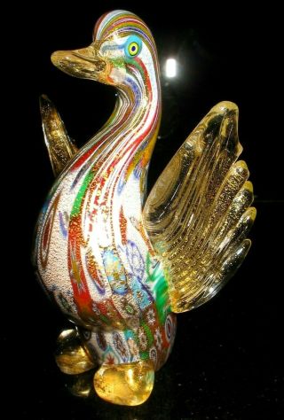 Vintage Murano Millifiori & Gold Glass Duck Bird
