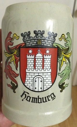 Vintage German Stoneware Beer Stein Mug Hamburg 0.  5l Made In Germany Bl Hallmark