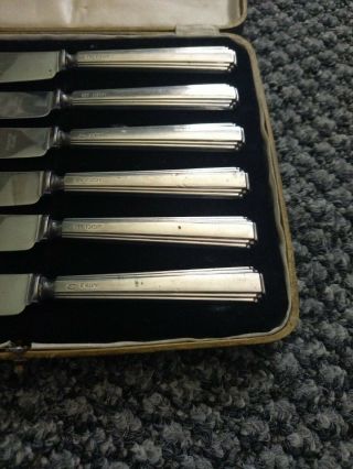 A Set Of 6 Antique Sterling Silver Knives In The Box Scrap Of Use,  Job 2