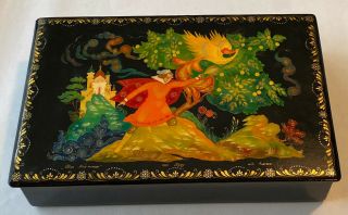 Vintage Palekh Russian Lacquer Box “firebird”fairy Tale Artist Numbered & Signed