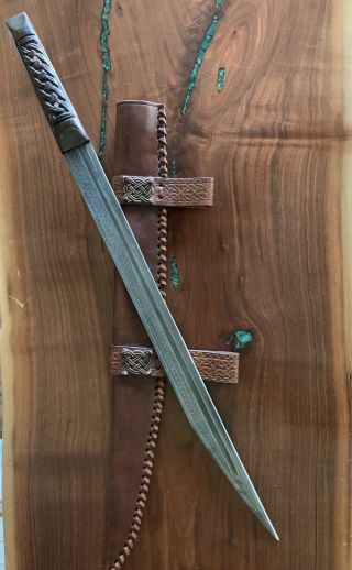 Deluxe Gold - Inlay Seax Of Beagnoth With Leather Sheath Viking Sword With Runes