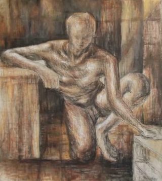 Large Joseph Smedley 1922 - 2016 Vintage Homo Erotic Painting Of A Naked Youth