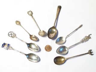 Antique Vintage Mixed Group Of 8 Souvenir Spoons White Metal And Silver S19