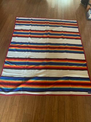 Vintage Beaver State Pendelton Blanket Rainbow Colors,  White Field,  Twin Size