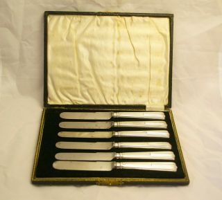 Antique Boxed Set Of 6 Silver Hallmarked Butter Knives Cutlery 1902 Gh Sheffield