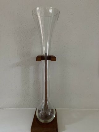 Vintage 1/2 Yard Of Ale Beer Glass Hand Blown With Wooden Stand Holder 18 Inches
