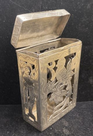 Vintage Punched Silver Cigarette Box Pack Holder W/ Top,  Stamped.  988 Guatemala