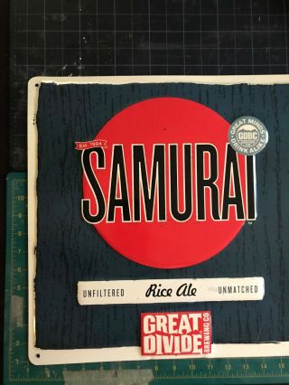 Great Divide Brewing Co Samurai Rice Ale Embossed Metal Tin Sign Denver Co
