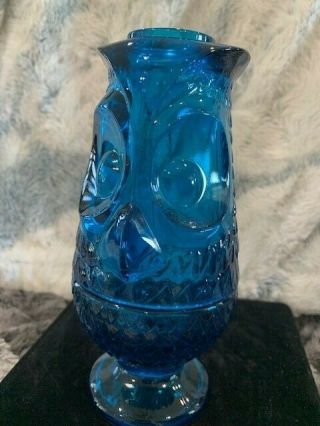 Vtg Viking Blue Glass Owl Fairy Lamp
