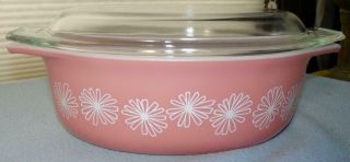 Vintage Pyrex Pink Daisy 043,  1½ Quart Oval Casserole With Matching Lid