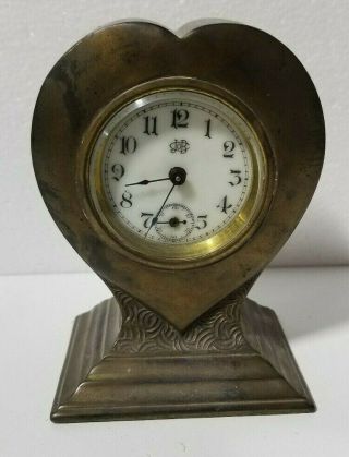 Vintage Jennings Bros Brass Heart Shaped Small Mantel Clock