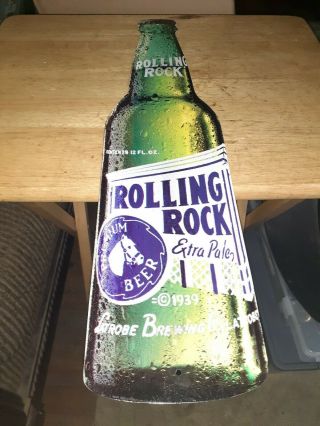 21 " Rolling Rock Extra Pale Beer Bottle Latrobe Brewing Aluminum Sign Nos.