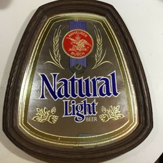 Vintage Natural Light Beer Mirror Faux Wood Framed Anheuser - Busch 80’s Mirror