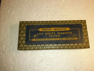 Vintage Norton Abrasives Lily White Washita Oilstone Sharpening Stone In The Box