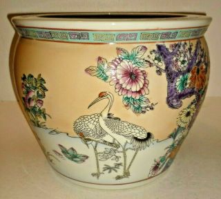 Large Vintage Oriental Porcelain Koi Fish Bowl Jardiniere Planter 12 3/8 X 10 "